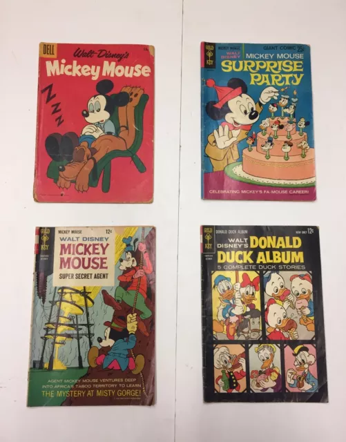 4 DISNEY COMIC BOOKS 1958-1968 MICKEY MOUSE DONALD DUCK Gold Key Dell LOT Vtg