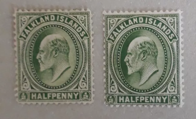 FALKLAND ISLANDS 1904-12 KEV11 SG43/43c 1/2d yellow-green/ deep yellow-green MM