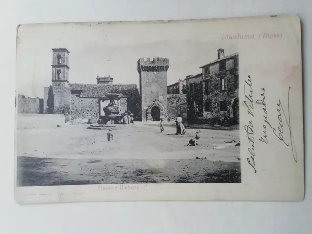 Cartolina Paesaggistica Vitorchiano Viterbo Piazzale Umberto I Lazio Animata