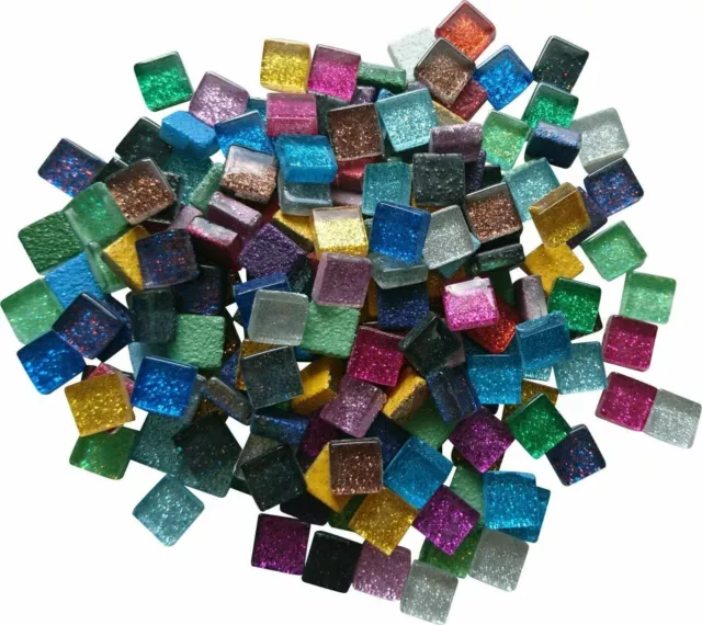 400g Mosaiksteine 10x10 mm Soft Glas Glitter Glitzer bunt Mix Mosaik 1x1 cm