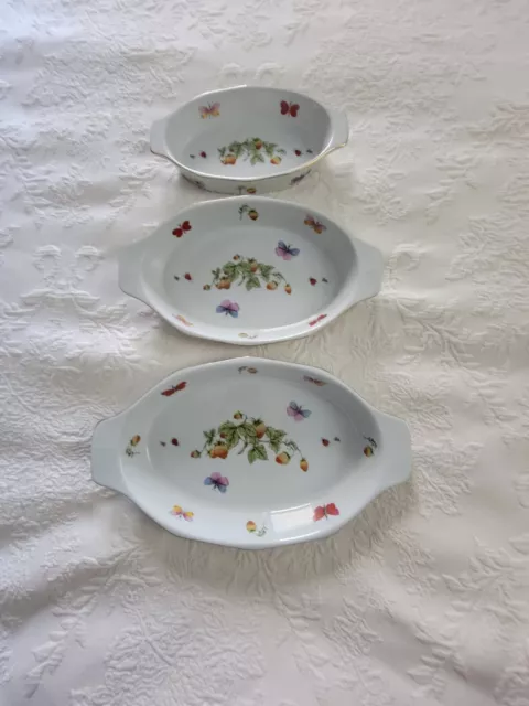 3 Vtg Lenwile Ardalt Japan Casserole, Serving, Dish Strawberries, Butterflies