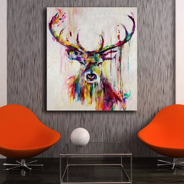 Framed Canvas Prints Stretched Watercolor Deer Wall Art DIY Home Decor Painting