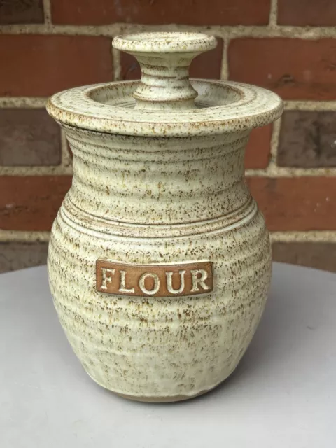 VINTAGE c.1970s studio pottery stoneware FLOUR storage jar with lid large