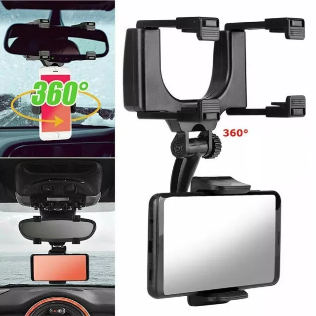 Universal Car Mobile Phone Holder Rear View Mirror Mount Cradle 360° Rotation UK