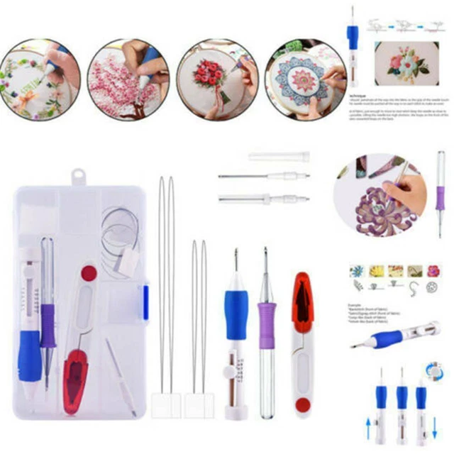 DIY PUNCH NEEDLE Magic Embroidery Pen Set Stitching Thread Tool Sewing ...
