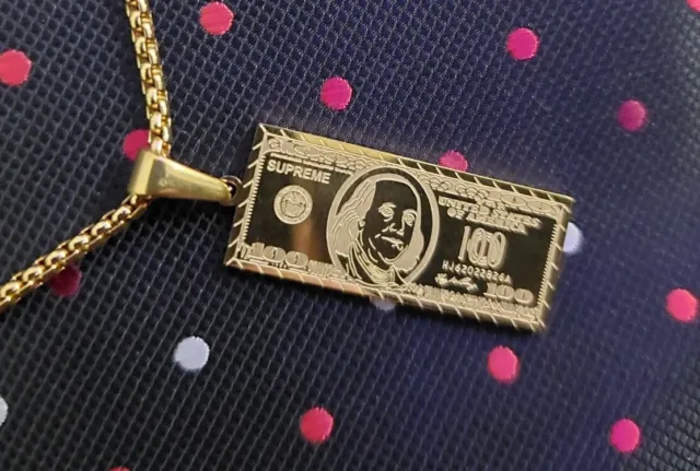 18K GOLD PLATED US 100 Dollar Bill Pendant Necklace Chain Hip Hop ...