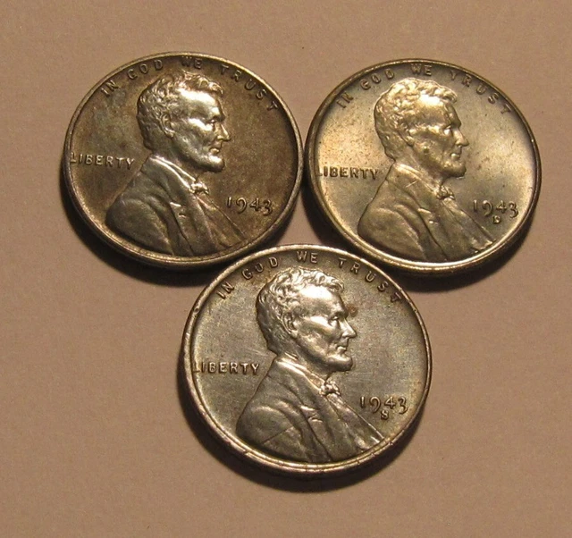 1943 1943 D 1943 S (Steel) Lincoln Cent Penny - NICE Mixed Condition - 32SA