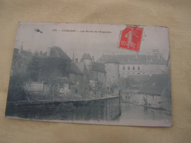 carte postale   corbigny   vers 1900  les bords de l'anguisson
