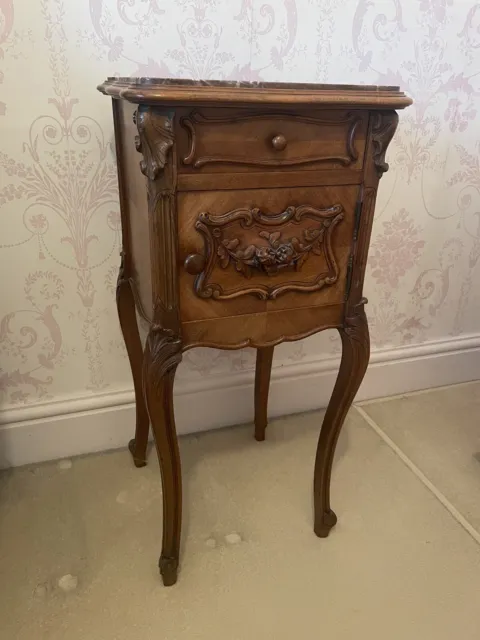 French Louis XV Rosewood Or Walnut And Marble Side Table Bedside Cabinet