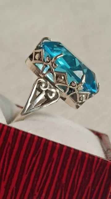Bague Chevalière Vintage URSS En Argent 875 Et Rubis - Taille 55, Style Cocktail, Bijou Historique Occasion