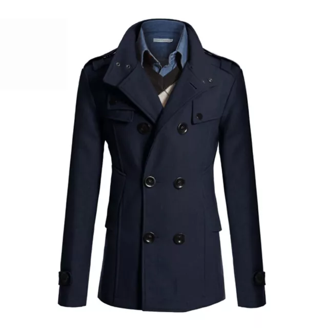 Men Double Breasted Trench Coat Winter Jacket Formal Peacoat Overcoat Outwear 6