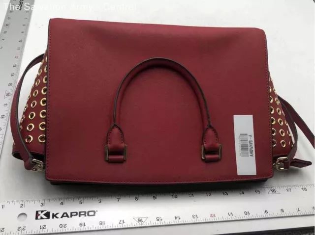 Michael Kors Womens Red Leather Eyelets Zipper Satchel/ Top Handle Bag