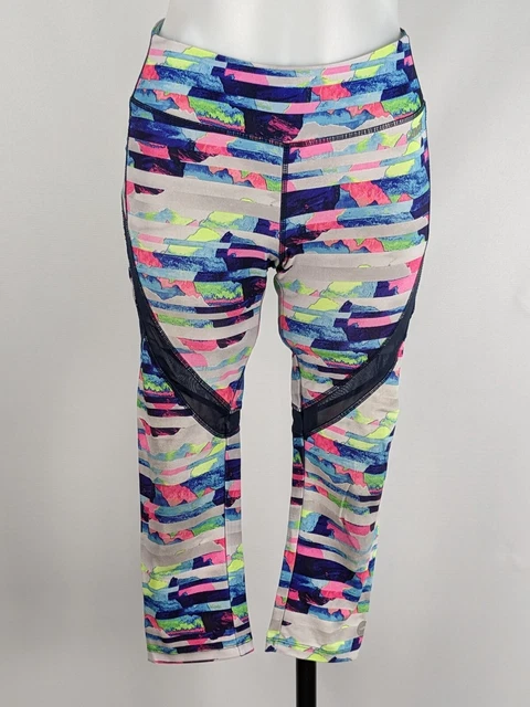 AVIA Floral Stretch Leggings Cropped Yoga Workout Pants Pink Blue Purple L  12-14