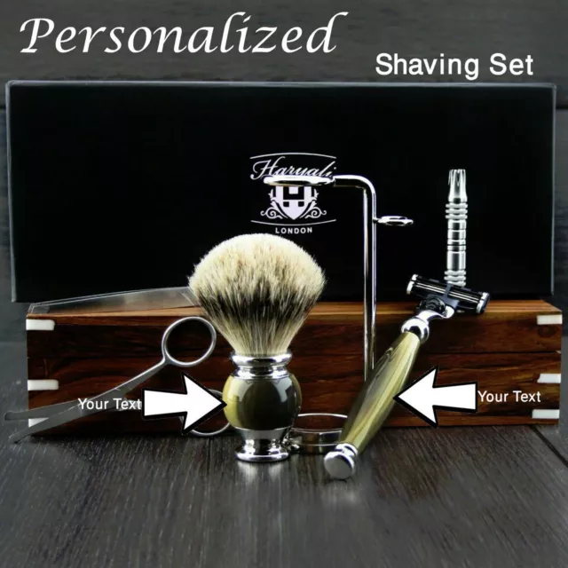 Customized Personalized Mens Shaving Grooming Kit Set Shaving Razor Badger Brush