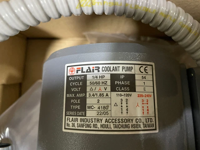 MC-4180 Immersible Coolant Pump 1/4HP 180mm Single Phase 110/220V