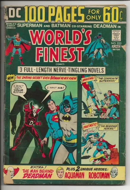 World's Finest #223 (DC Comics 1974) VG Neal Adams Deadman Origin Batman 100pgs