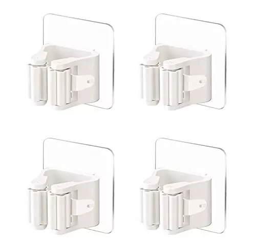 4 Piezas Colgador de Pared Adhesivo de Escobas y Fregonas, Soporte Ajustable de