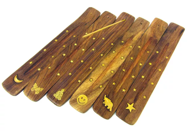 2 X Vintage Wooden Incense Stick Holder Joss Incense Insense Burner Ash Catcher