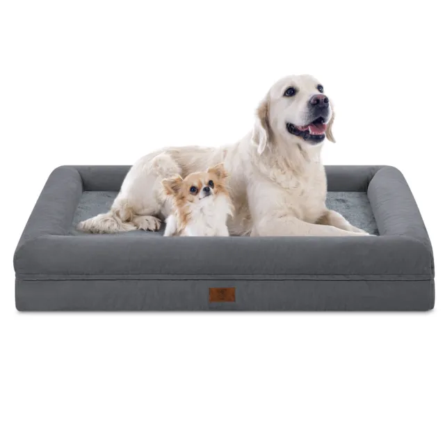 Dark Gray Plush Orthopedic X-Large Dog Bed Memory Foam Bolster Pet Sofa w/ Cover