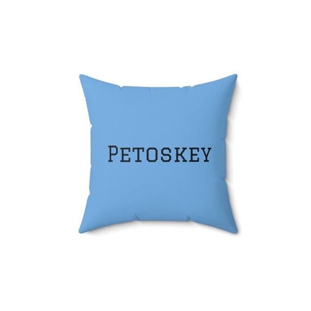 Petoskey Michigan Blue 14” Spun Polyester Square Pillow