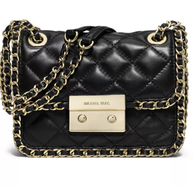MICHAEL KORS Carine Quilted Black Leather Medium Shoulder Bag Handbag Purse NEW