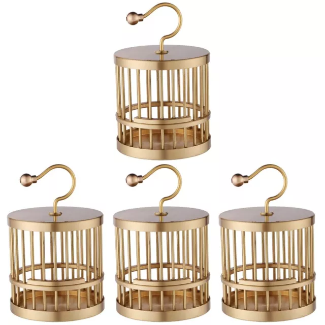 4 Pieces Brass Antique Bird Cage Office Dollhouse Miniature Ornament