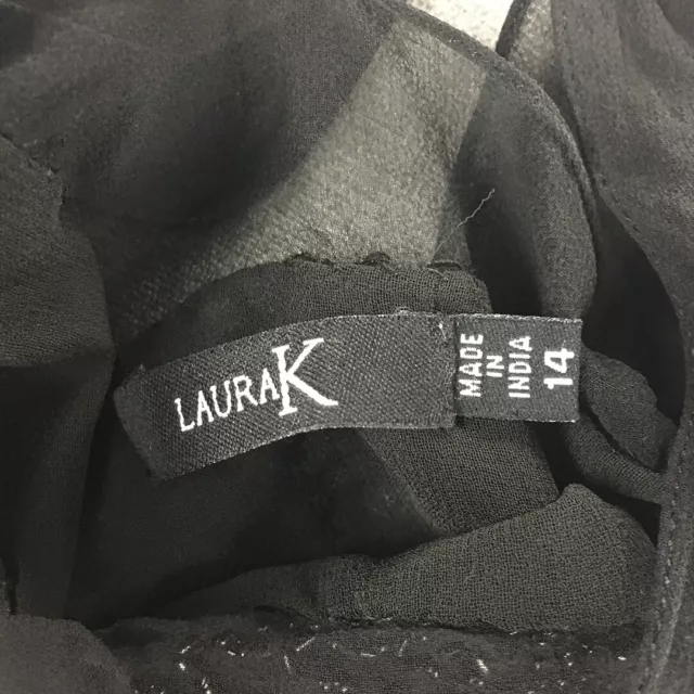 LAURA K WOMENS Top Size 14 Black Sequin Sleeveless V-Neck Blouse EUR 14 ...