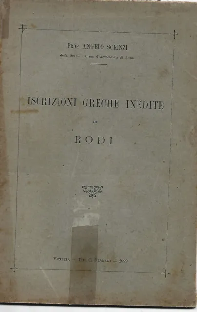 Iscrizioni greche inedite di Rodi Scrinzi Ferrari  1899