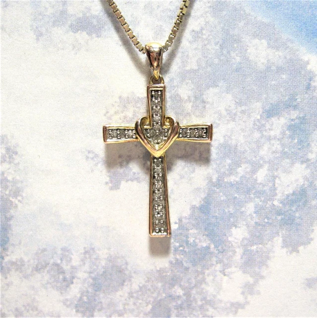18" 1mm SUN CZ Cross Pendant Gold Colored 925 QGI Italy Box Chain Necklace 4g