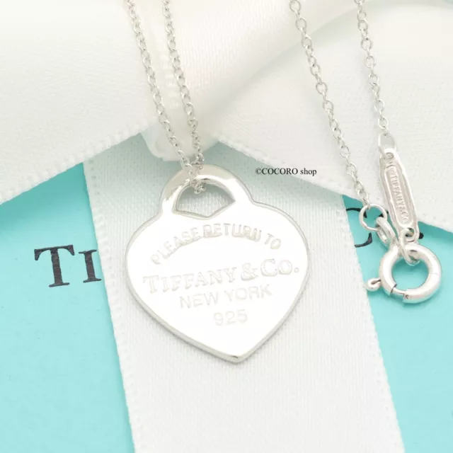 Tiffany & Co. Return to Small Heart Tag Necklace Pendant 18.1" Silver w/Pouch