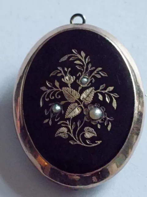Antiker viktorianischer Vergoldet Oval Anhänger Brosche Medaillon 3 Saatperlen