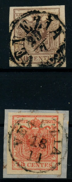 LOMBARDEI-VENETIEN 1850 2Stk.Marke:-30C, und -15C, Verschiedene VENEZIA. Schön!
