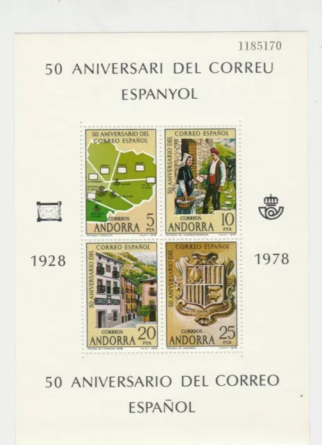 Andorra 1978 50th Anniversary of Mail Mint Never Hinged Stamps Sheet Ref 23844