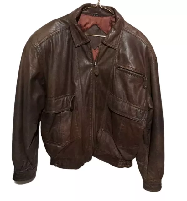 VINTAGE CLASSIC COSI Brown Leather Bomber Jacket 3 Front Pocket Full ...