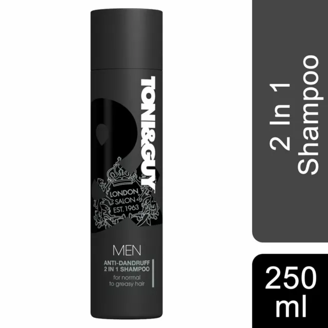 Toni & Guy Anti-Schuppen 2 in 1 Shampoo für Männer, 2 oder 3 Packungen mit 250 ml