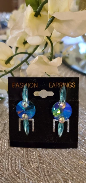 Ballroom Dance Jewelry Earrings Crystal AB and Aquamarine AB