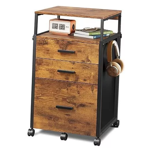 File Cabinet with Storage Drawers, Rolling Printer Stand with Rustic Brown