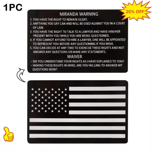 Miranda Warning Right Phonetic Alphabet Card Military Police Black Metal Cards