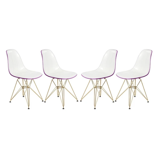 Cresco Molded 2-Tone Eiffel Side Chair With Gold Base, Set Of 4 - White Purple