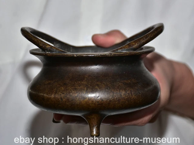 5.4" Xuande Marked Old Chinese Bronze Dynasty 3 Leg incense burner Censer Pot