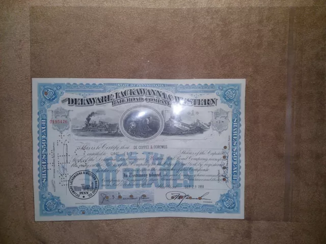 Delaware, Lackawanna, and Western Railroad Company Stock Certificate Sept. 1959