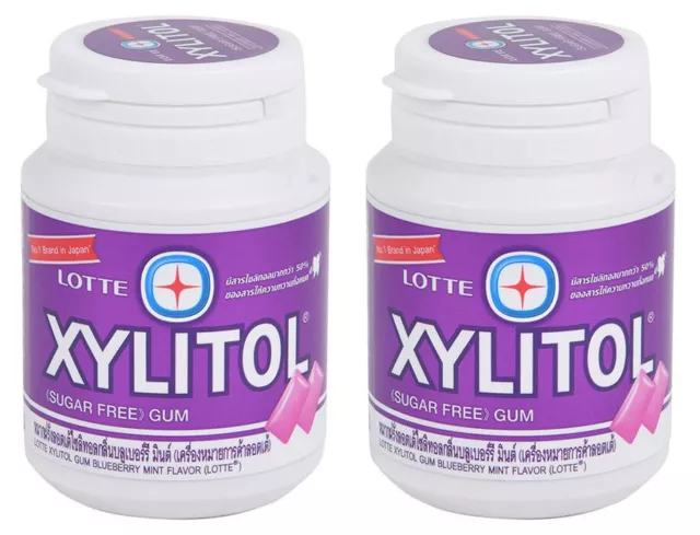 2 x Lotte Xylitol Sugar Free Chewing Gum Blueberry Mint Flavor 58g. (2.04 Oz)