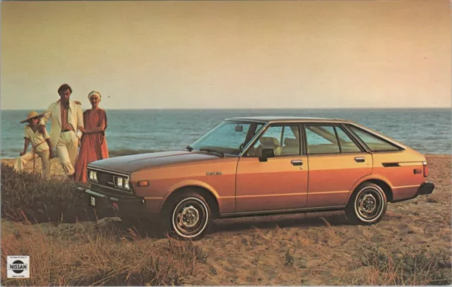 Datsun 510 2 Door Sedan Parked On The Beach Classic Car Chrome Vintage Post Card