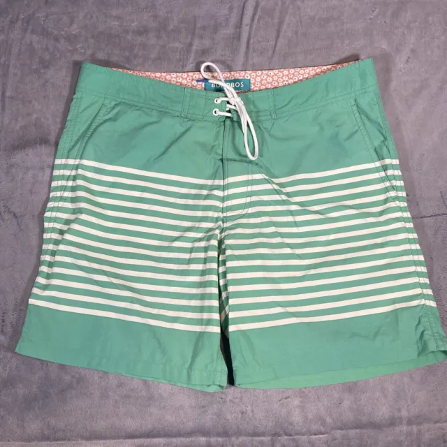 BONOBOS Swim Trunks Mens 32 Green Striped Lined Beach Board Shorts