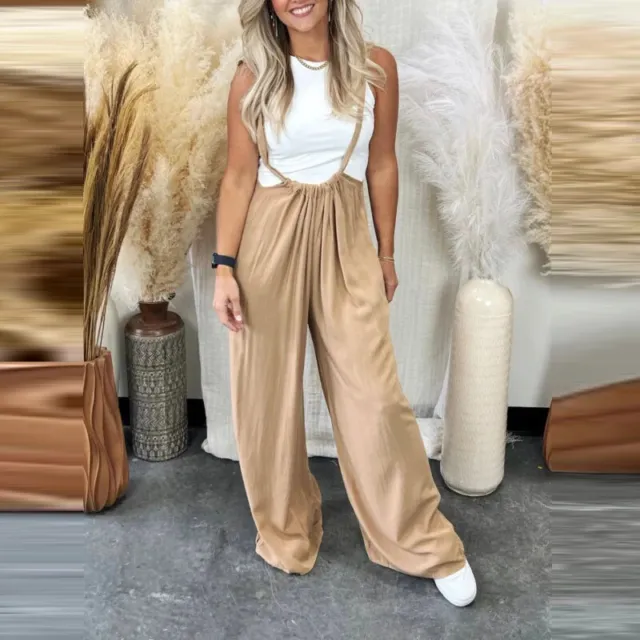 Womens Romper Wide Leg Jumpsuit Casual High Waist Beach Boho Long Pants Ladies 2