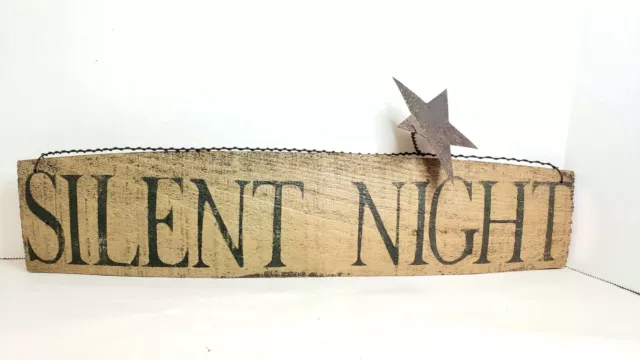 1998 Primitive Silent Night Wood Sign Christmas Star Decor 18.5"x4"x.5"3 Signed