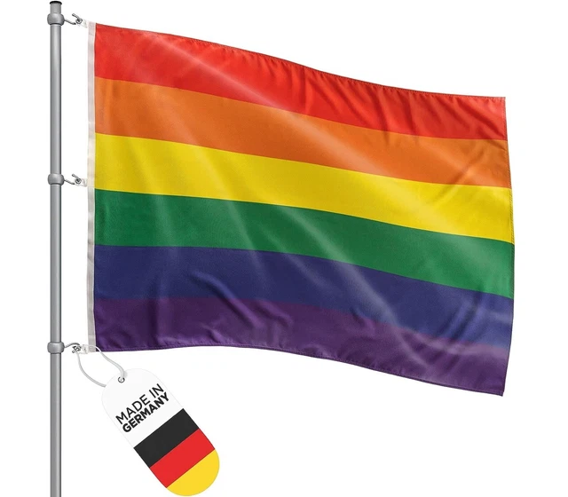 Regenbogen-Fahne 90x150 Cm – Sturmfest & Wetterbeständig – Mit Metallösen, Aus 100% Polyester – Knallige Farben