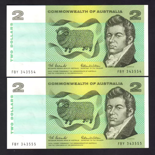 Australia R-81. (1966) 2 Dollars - Coombs/Wilson..   UNC - CONSECUTIVE Pair