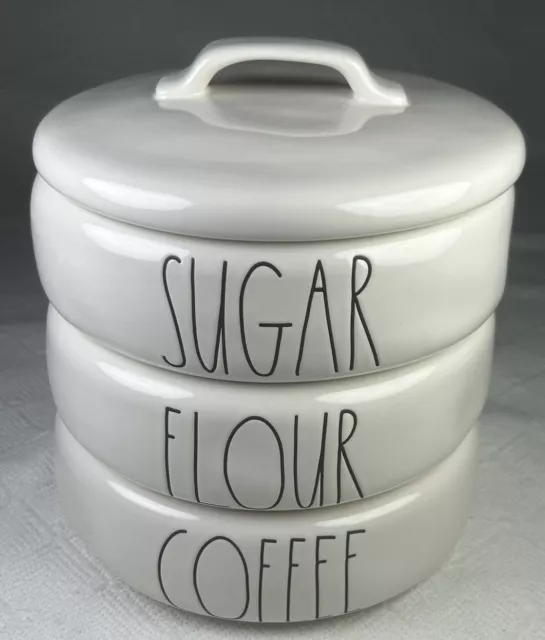 Rae Dunn By Magenta White Ceramic Stacking Canister Set Sugar Flour Coffee 2