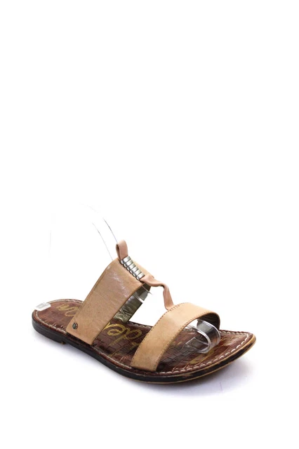 Sam Edelman Womens Leather Slide On Kane Sandals Beige Size 7.5 Medium